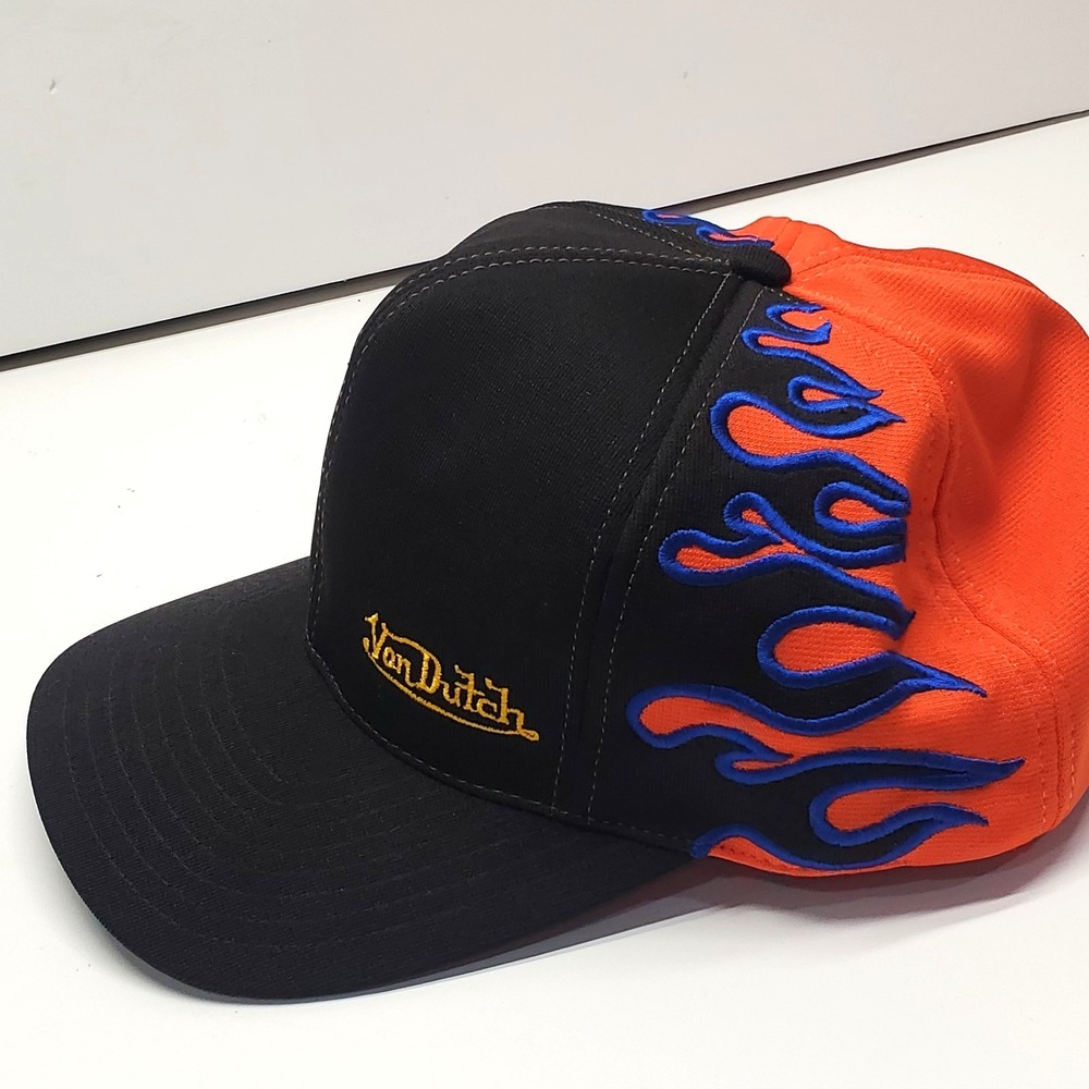 Vintage Von Dutch Trucker‎ Hat Snapback Black With Flames by Headmost - UNUSED